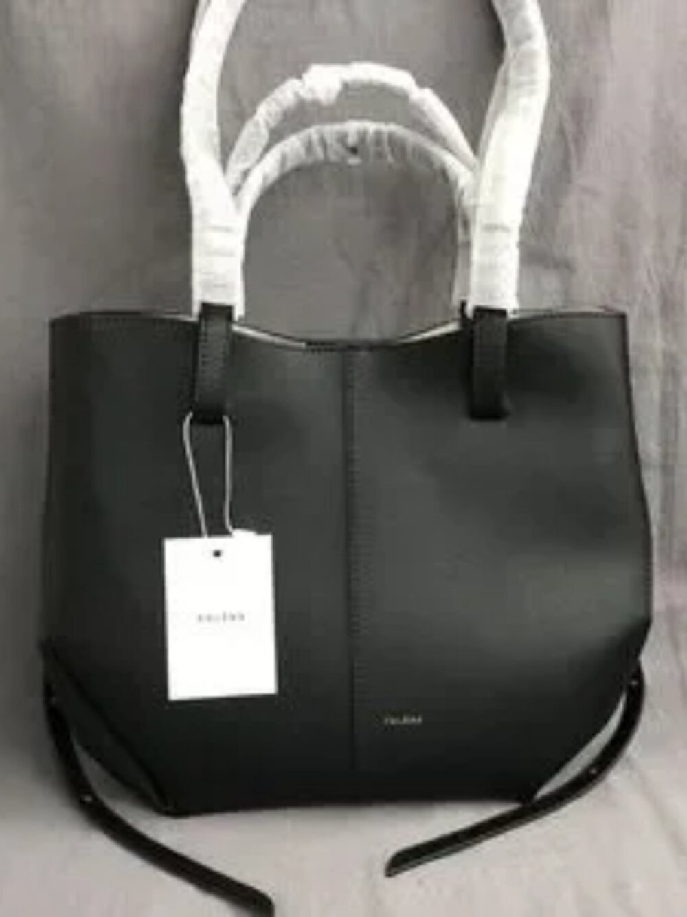 POLENE Black Leather Tote Bag with Pouch